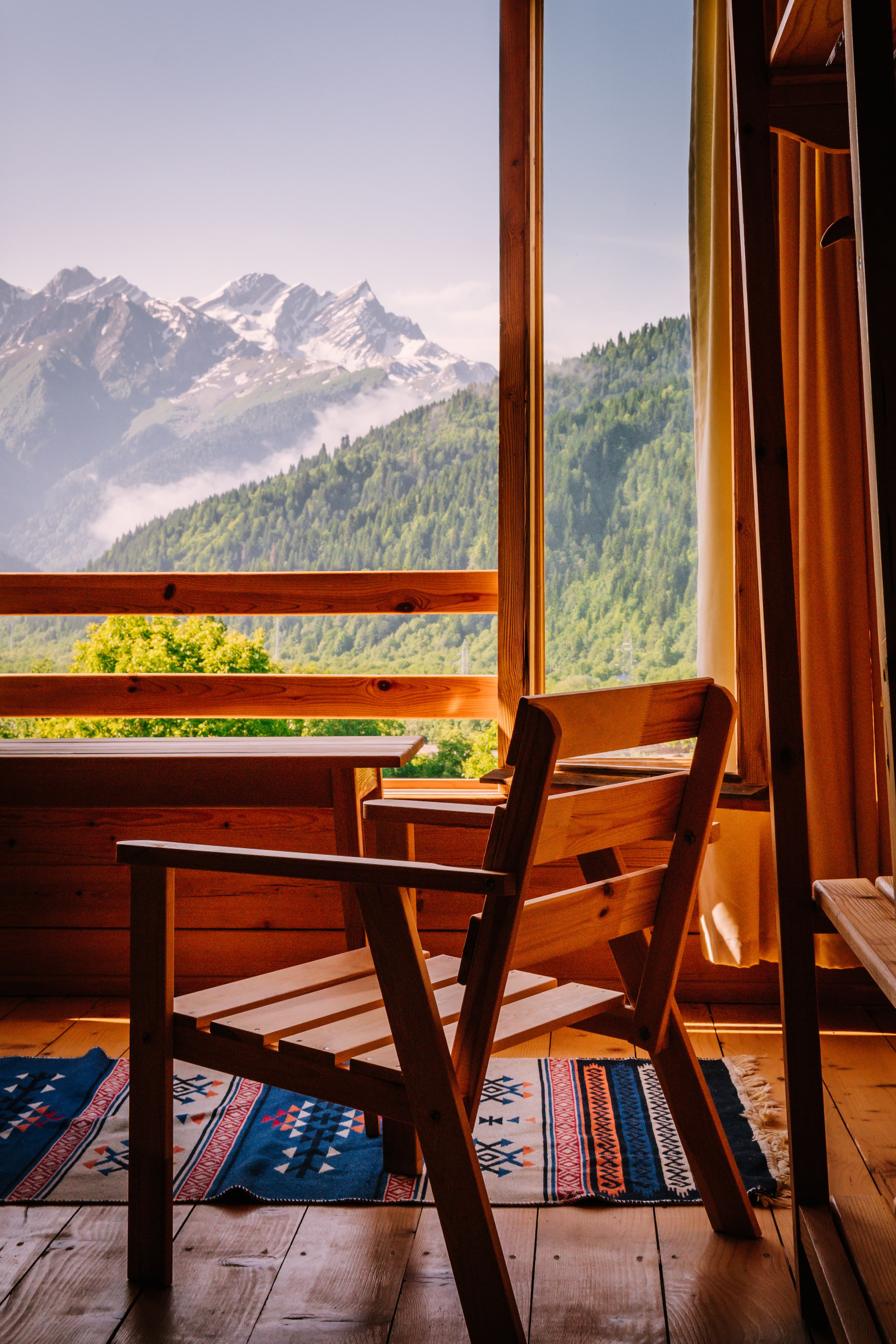 Snow-capped mountain panorama from Chiora Inn guesthouse in upper Racha